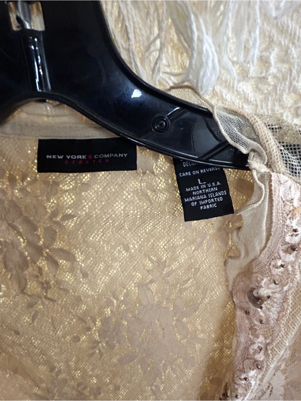 New York & Company Sheer Lace Tie-Front Top in Champagne Beige - Picture 3 of 5